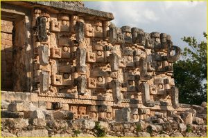 Chac masks on the facade of El Palacio de los Mascarones, Kabah