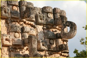 Chac masks on the facade of El Palacio de los Mascarones, Kabah