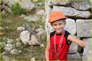 With an iguana at Uxmal